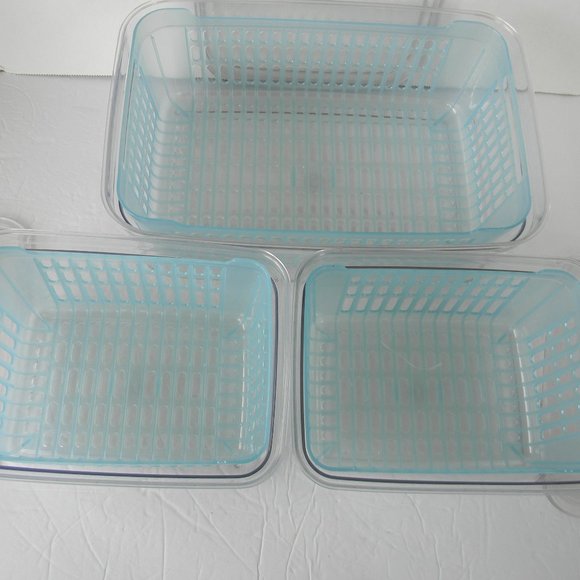 NEW c e ll a 3-Piece Vented Refrigerator Fresh Produce Keepers CONTAINERS BLUE - Picture 4 of 5